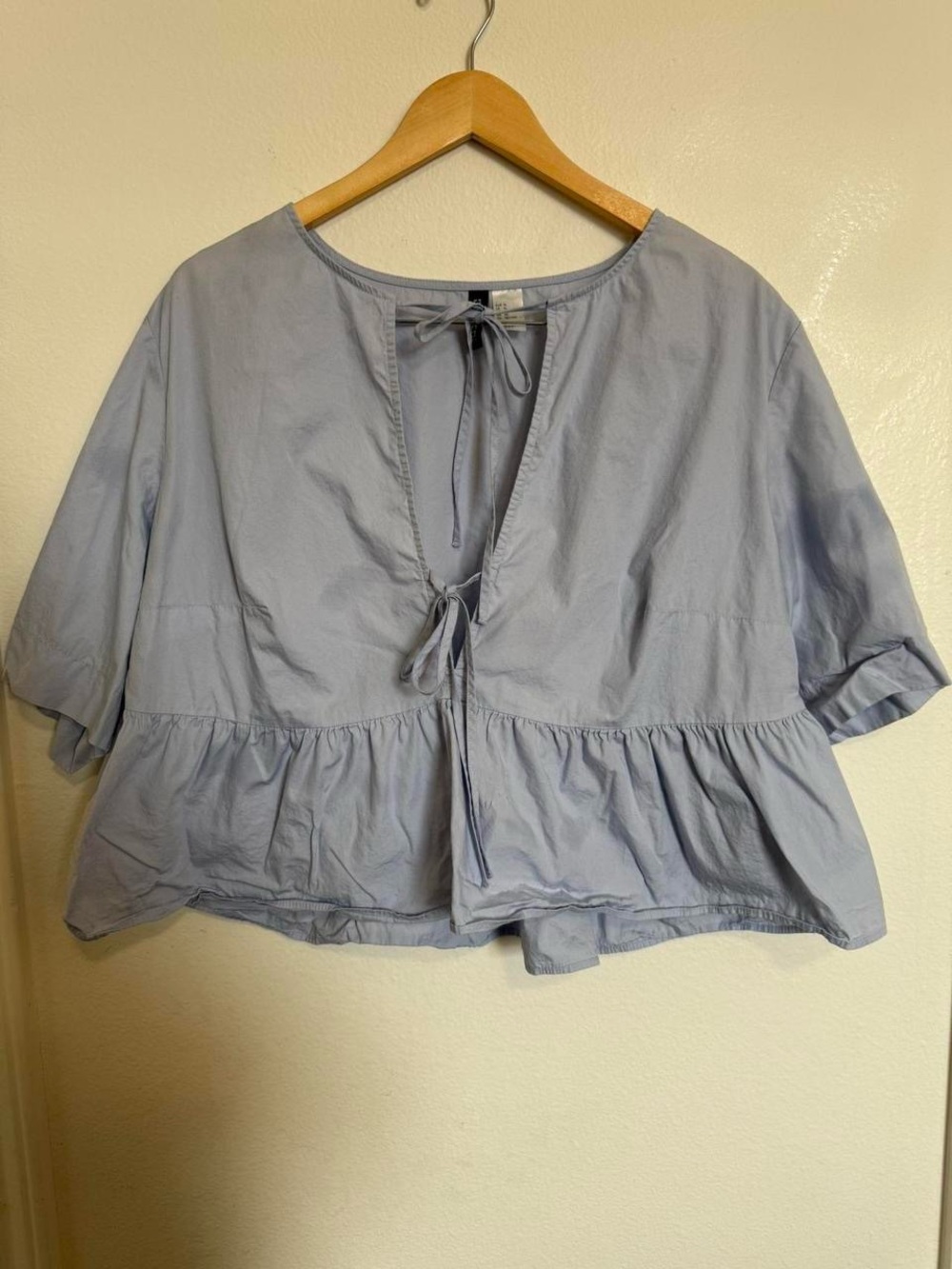 H&M Light Blue Tie-Front Peplum Blouse
